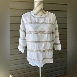 J. Jill White Boxy 3/4 Sleeve Blouse 100 % Linen Sz S
